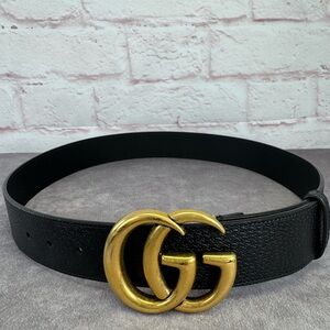 Authentic Gucci Textured Black Leather Double G Marmont Belt 406831 90/36